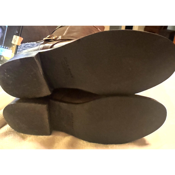 Cole Haan Grand OS Brown Leather Riding Boots tall buckle stretch Dorian 8B zip - Picture 6 of 10